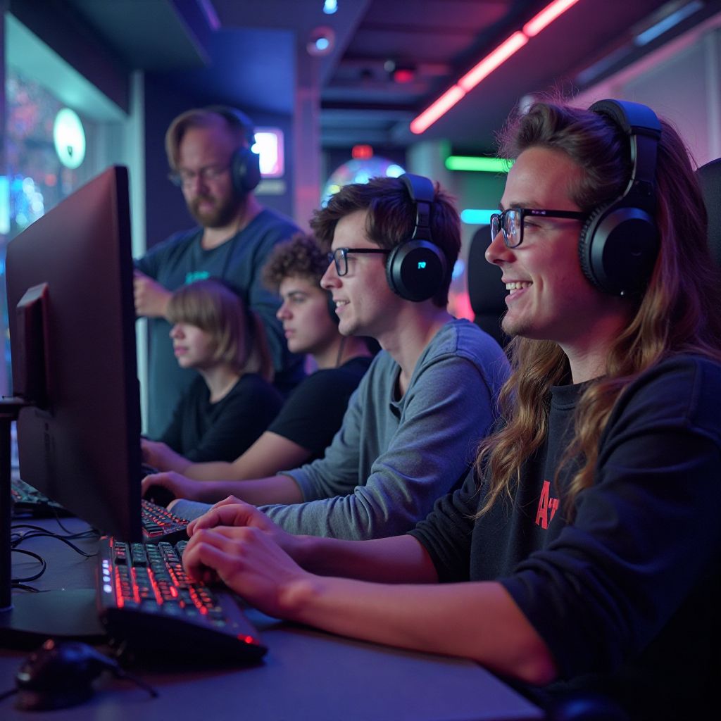 Gamers collaborating at Pixel Lounge